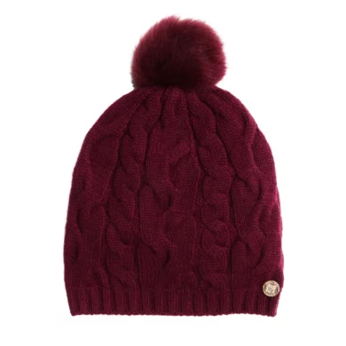 Bruno Magli Ombre Cable Slouch Hat With Shearling Pom - Bordeaux