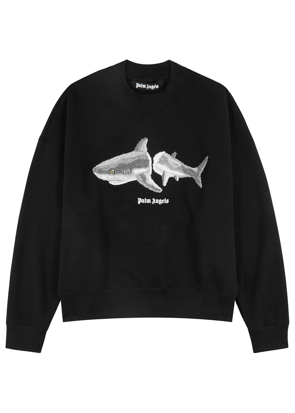 Black shark-appliquéd cotton sweatshirt