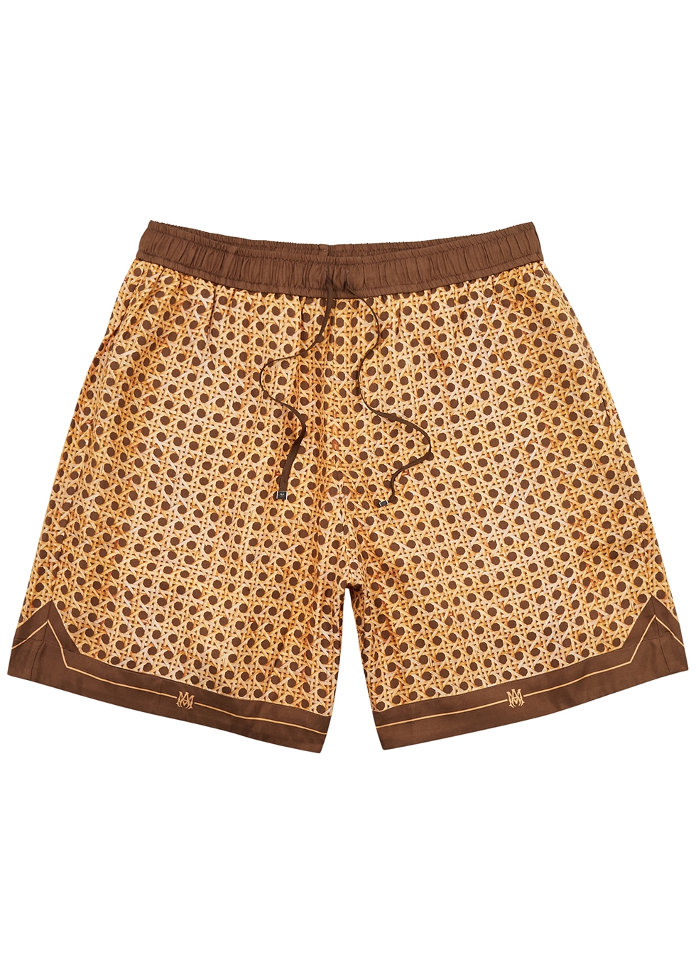 Brown printed silk-twill shorts