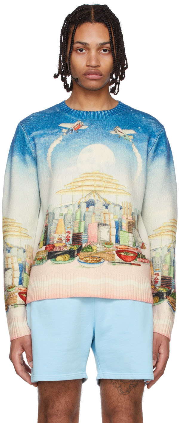 Casablanca White & Blue Wool Sweater