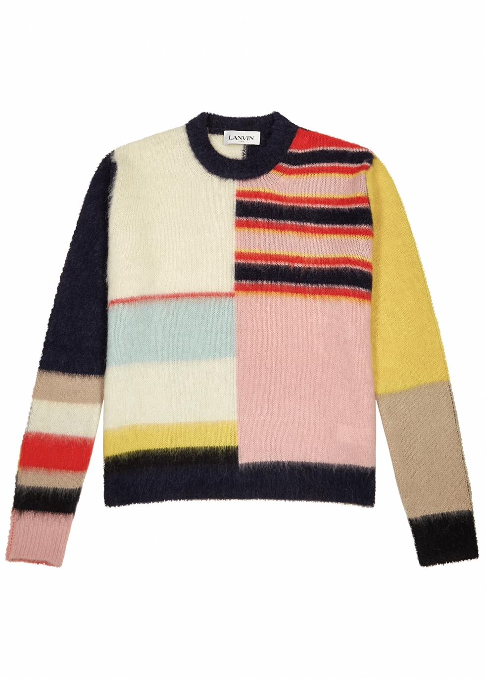 Colour-block fine-knit jumper