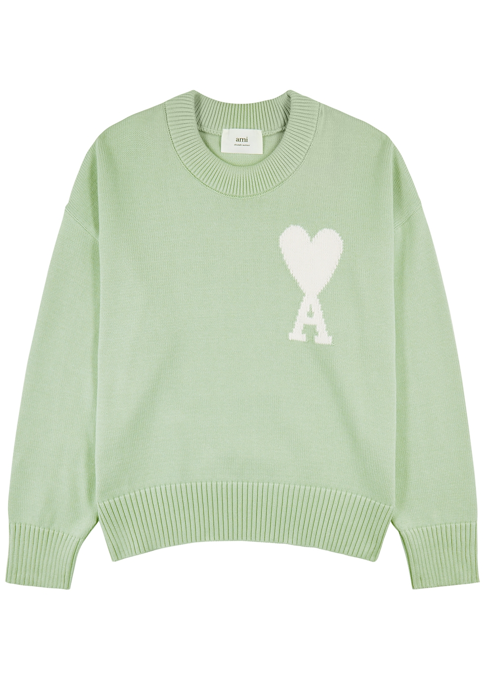 Green logo-intarsia cotton-blend jumper
