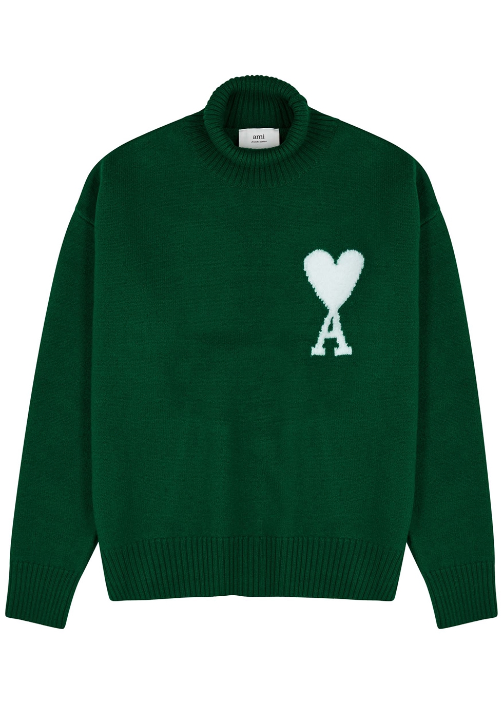 Green logo-intarsia wool jumper