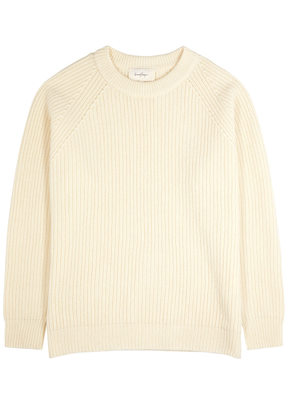 Ivory ribbed cashmere and wool-blend jumper