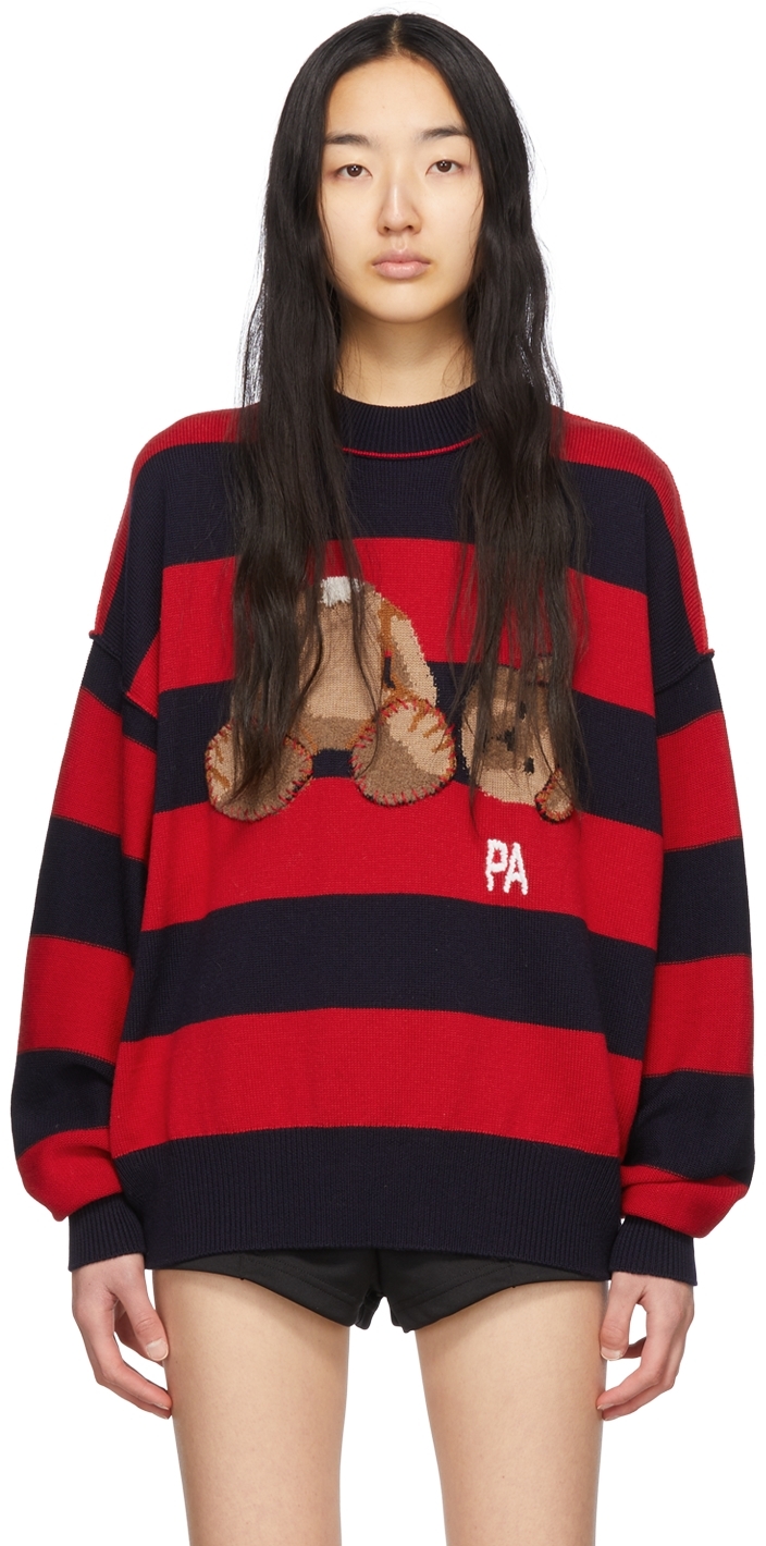 Palm Angels Navy & Red Wool Sweater