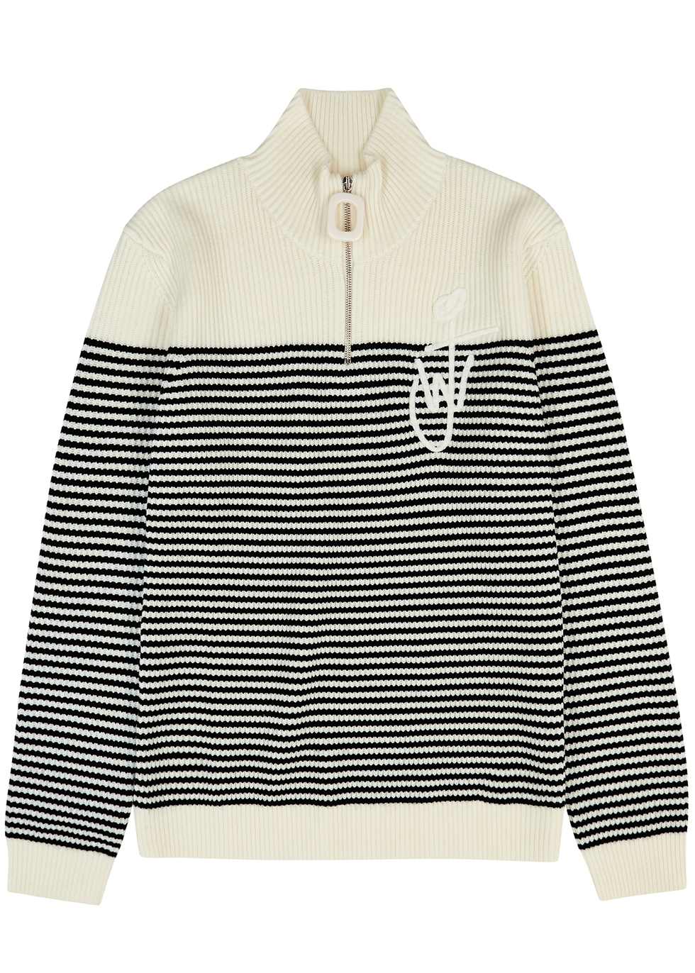 Striped half-zip ribbed wool jumper