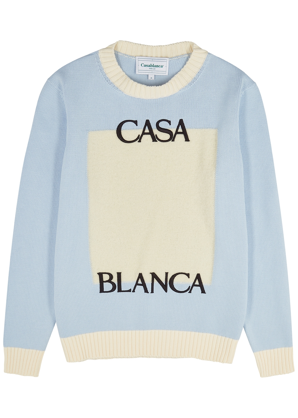 Two-tone logo knitted cotton jumper