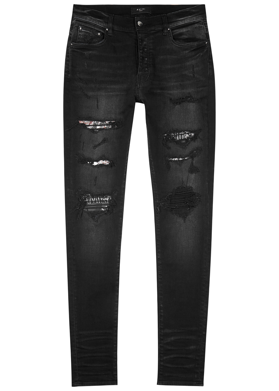 Hibiscus Artpatch black distressed skinny jeans