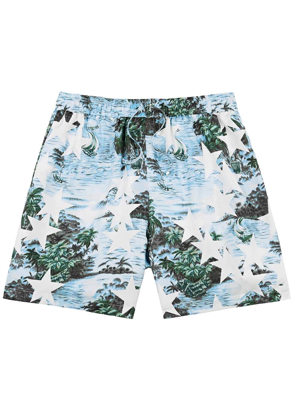 Tropical printed silk-twill shorts