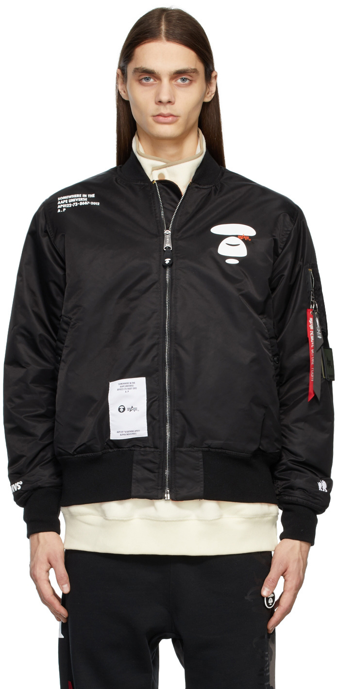 AAPE by A Bathing Ape Reversible Black & Orange Alpha Industries Edition Bomber