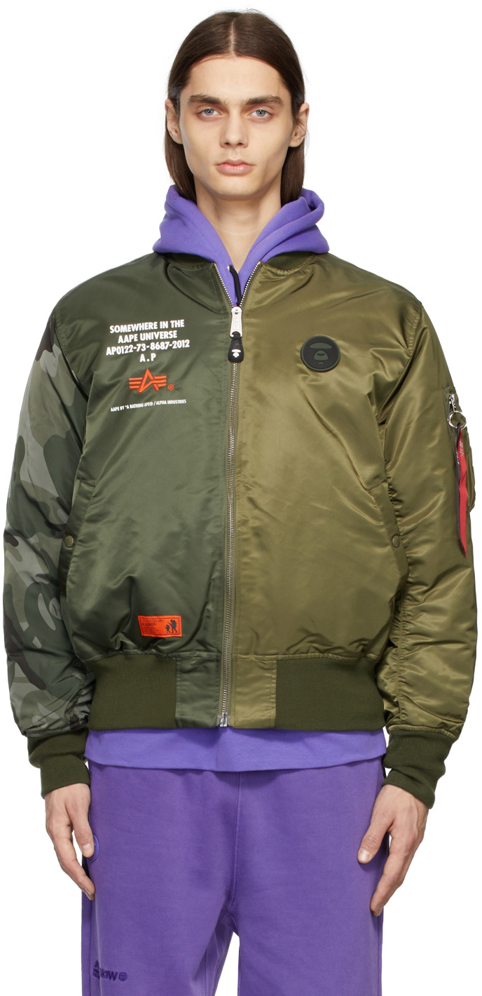AAPE by A Bathing Ape Reversible Khaki & Grey Alpha Industries Edition Bomber