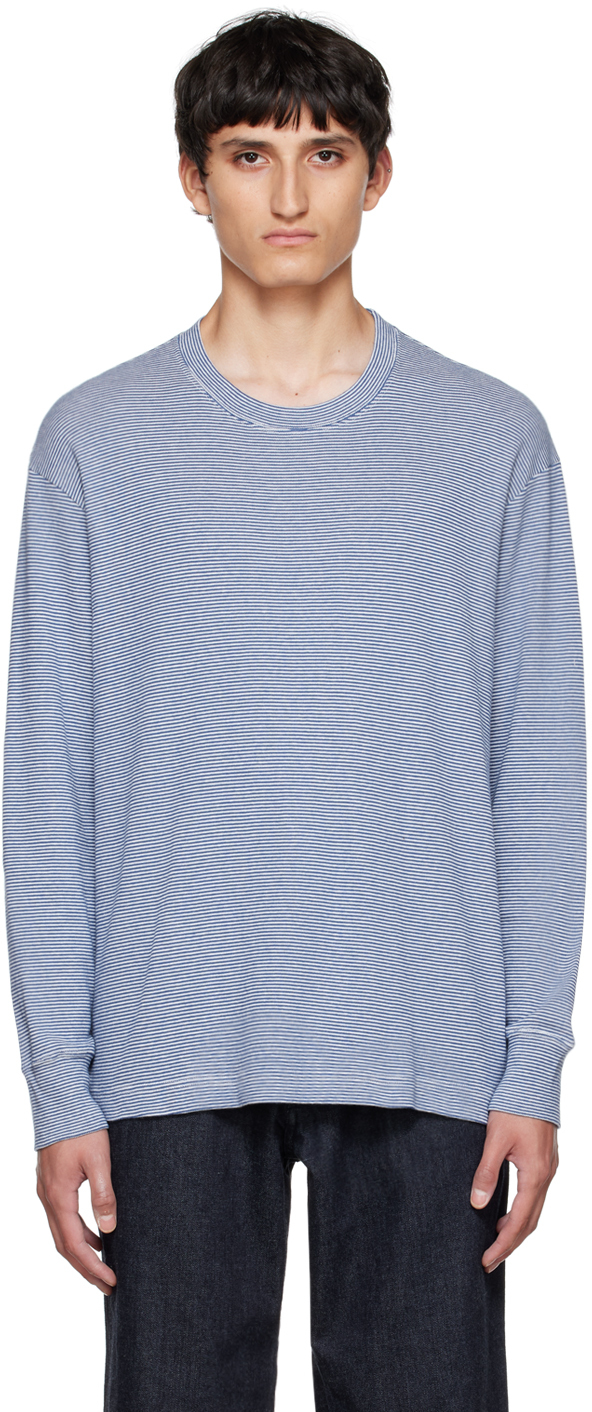Nanamica Blue & White Striped Long Sleeve T-Shirt