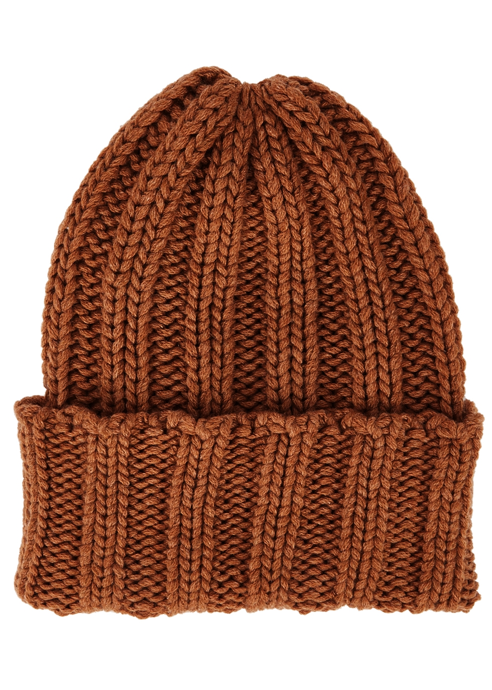 Brown chunky-knit cashmere beanie