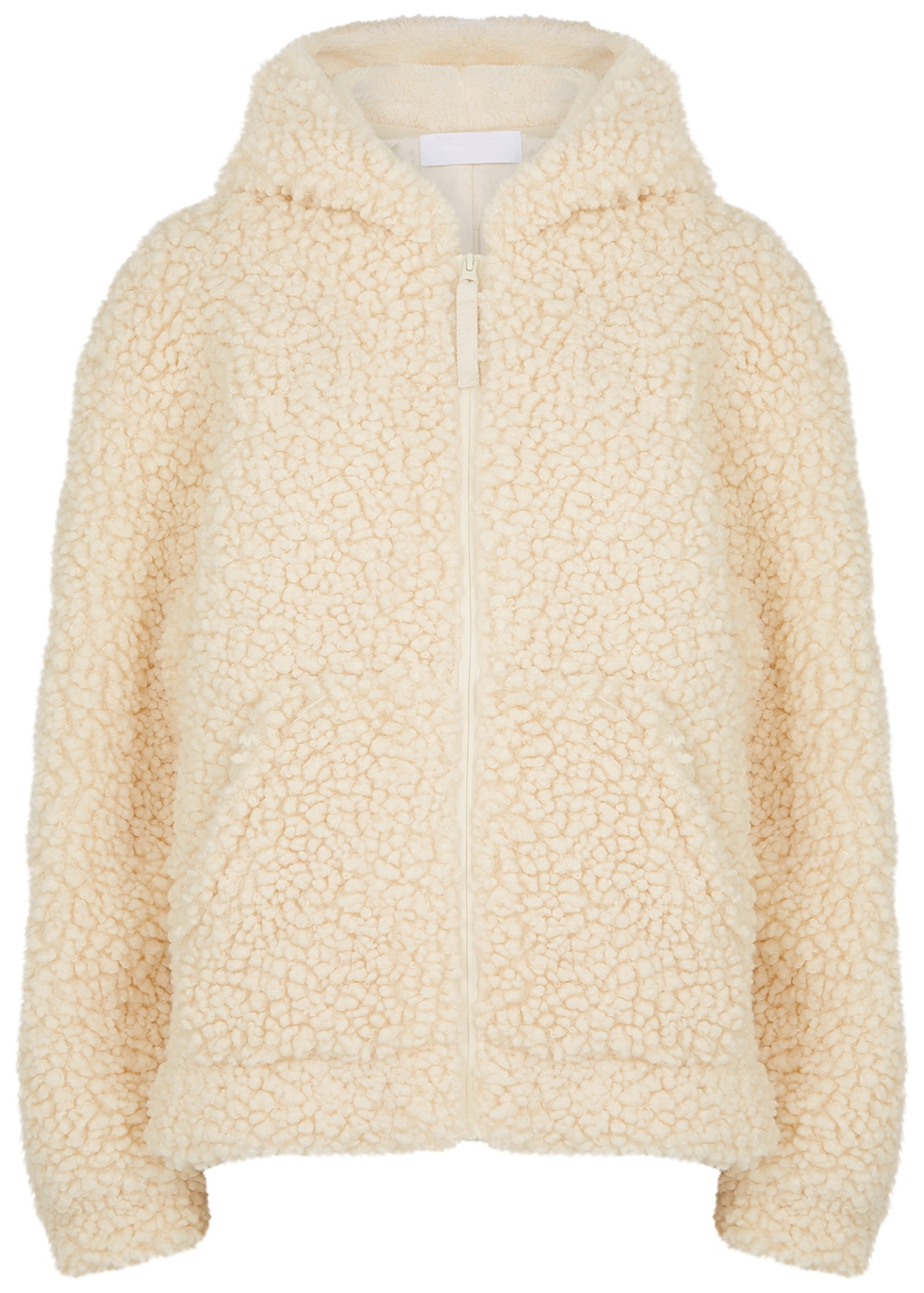 Cream hooded faux shearling jacket