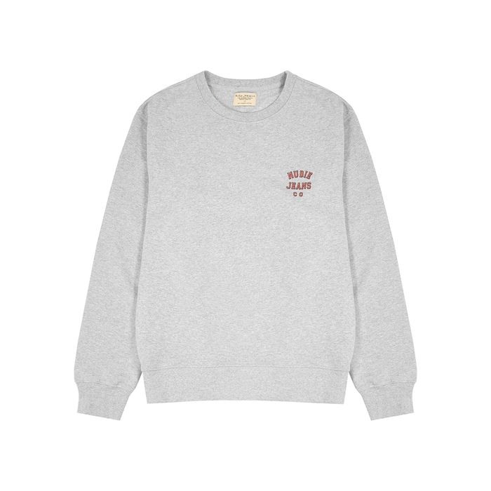 Nudie Jeans Frasse Grey Logo Cotton Sweatshirt - M