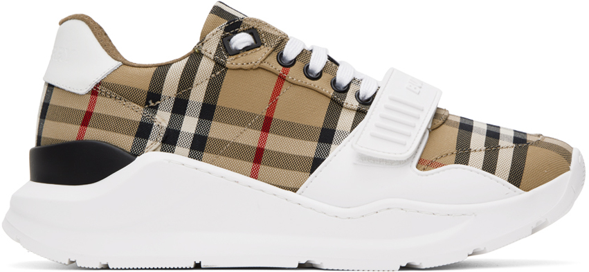 Burberry Beige & White Check Sneakers