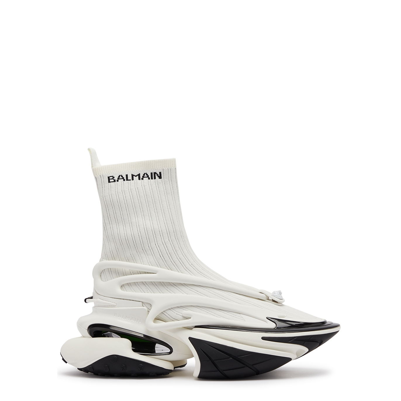Balmain Unicorn Panelled Stretch-knit Hi-top Sneakers - White And Black - 7