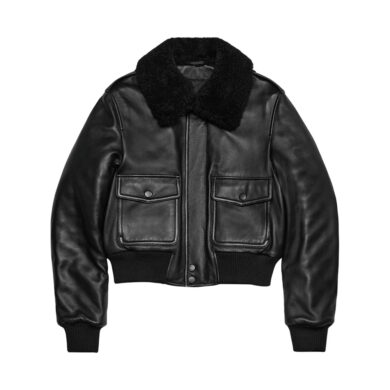AMI Paris Shearling-Collar Leather Jacket