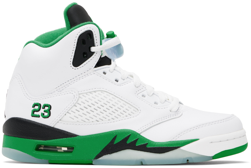 Nike Jordan White & Green Air Jordan 5 Retro Sneakers
